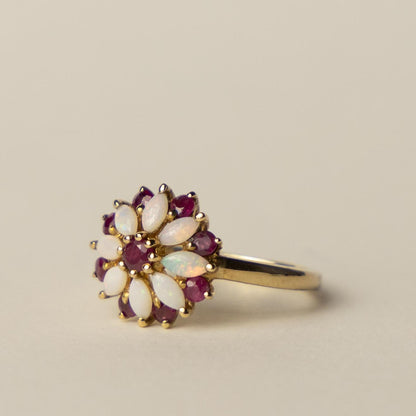 9ct ruby opal flower cluster