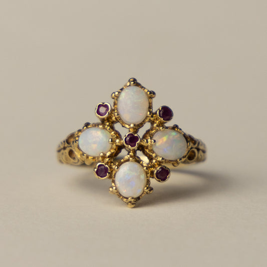 9ct opal ruby victorian style ring