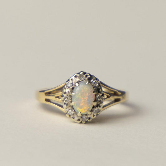9ct opal & diamond halo ring