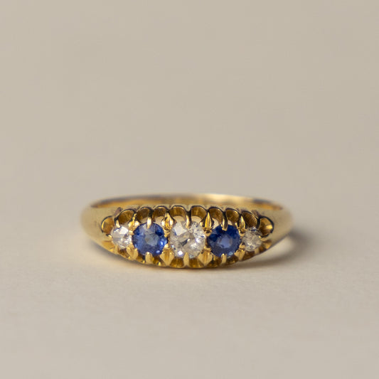 antique 18ct gold diamond sapphire boat ring