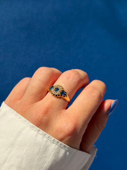 Edwardian antique 18ct gold Ceylon sapphire & diamond cluster