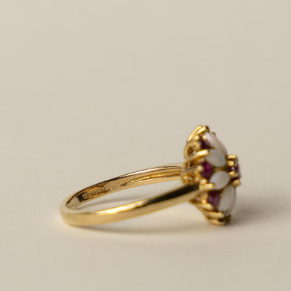 9ct ruby opal flower cluster