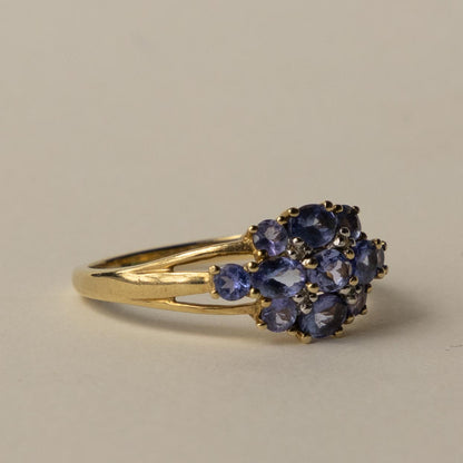 9ct tanzanite diamond cluster ring