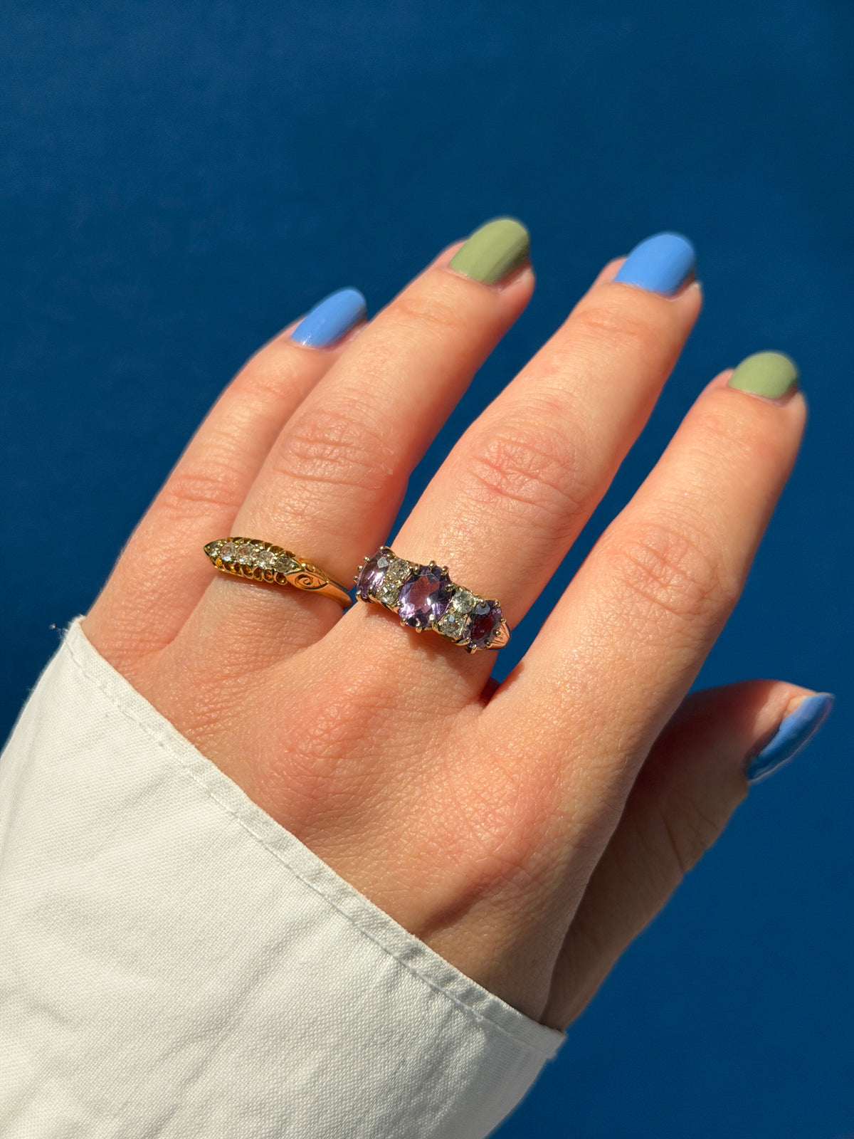 9ct amethyst & diamond trilogy ring