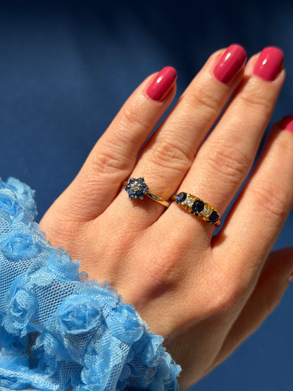 9ct sapphire & diamond flower cluster ring