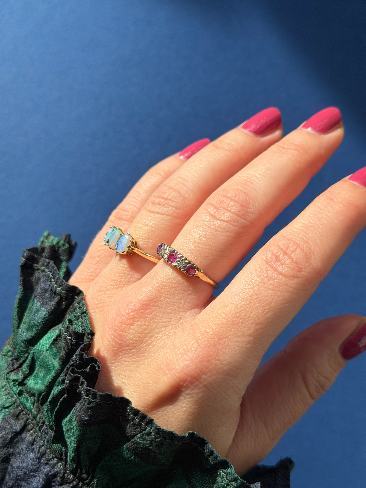 9ct ruby & diamond boat ring