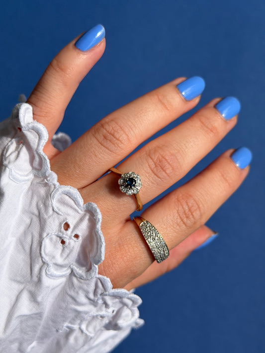 9ct sapphire & diamond flower cluster ring