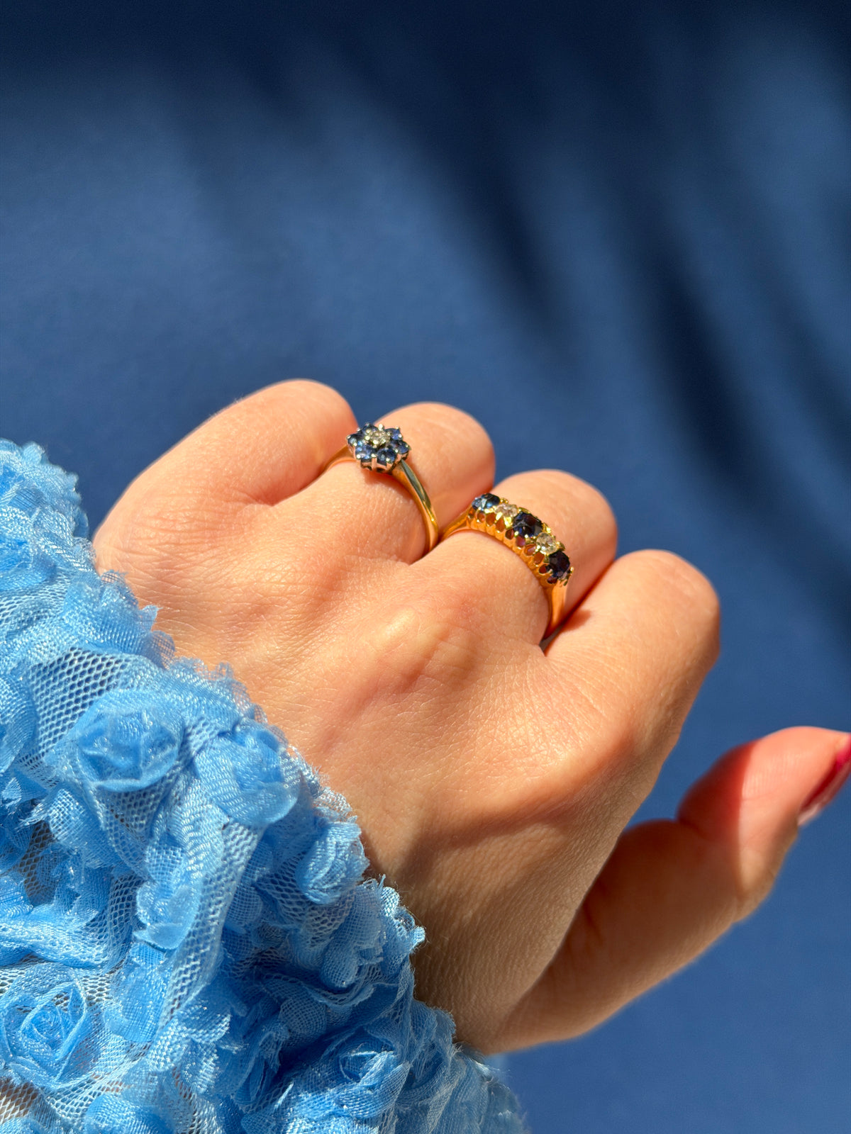 9ct sapphire & diamond flower cluster ring