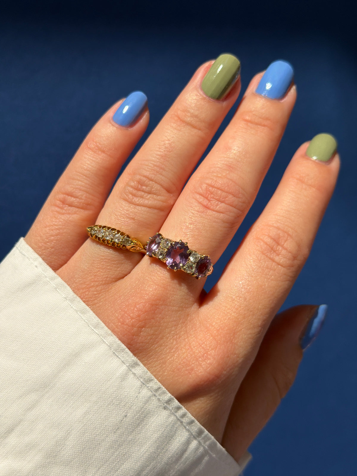 9ct amethyst & diamond trilogy ring