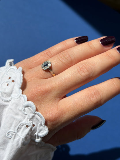 antique Edwardian 18ct sapphire & diamond cluster ring