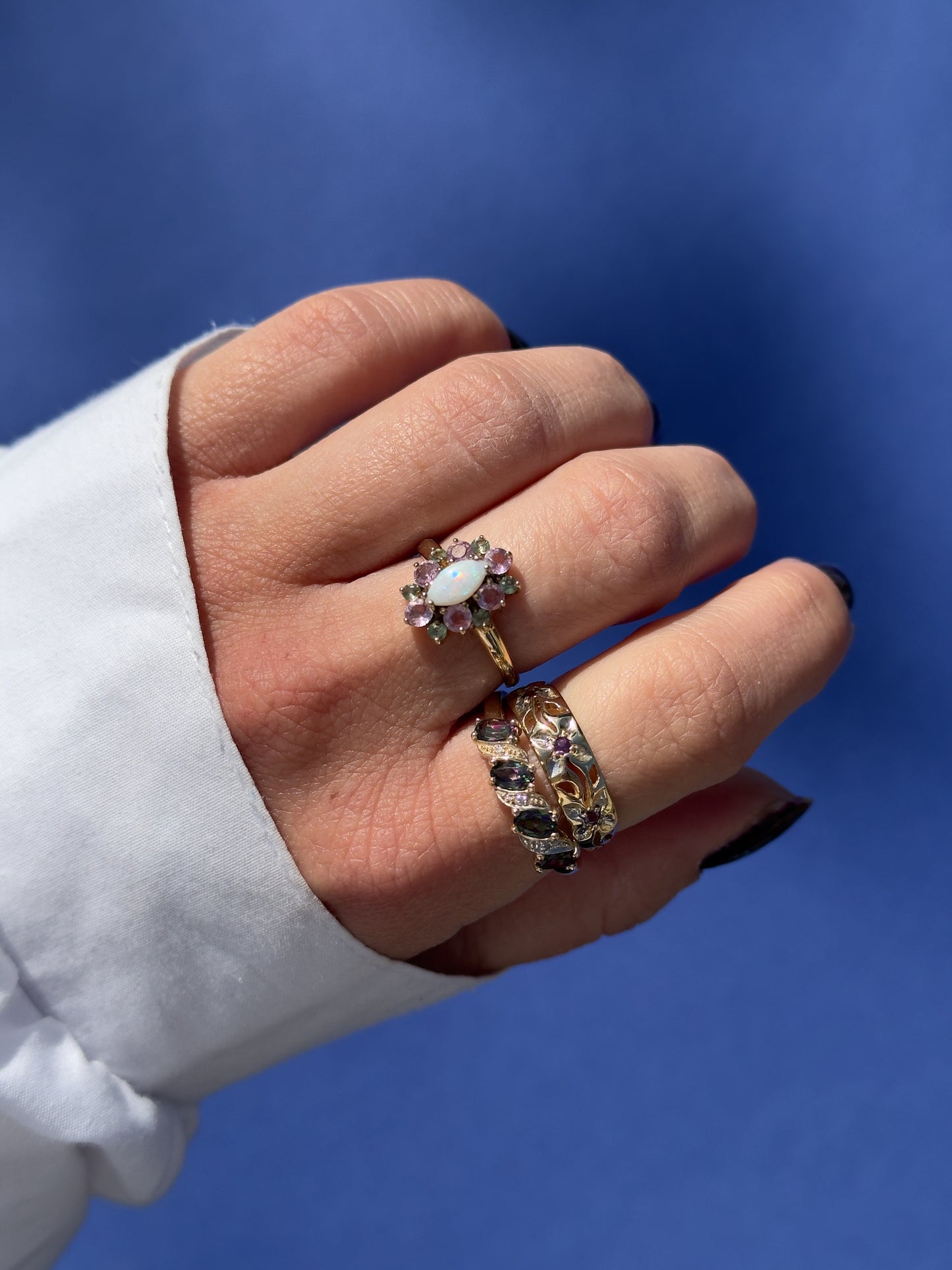 9 carat opal peridot topaz cluster ring
