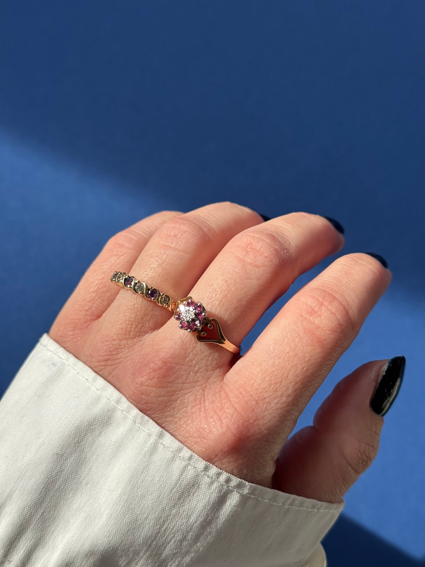 9ct ruby & diamond flower