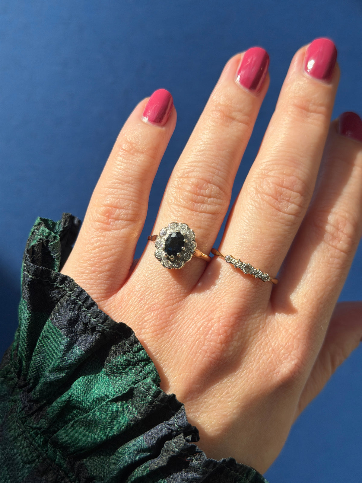 antique Art Deco 18ct gold old cut diamond row ring