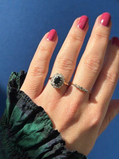 antique Art Deco 18ct gold old cut diamond row ring