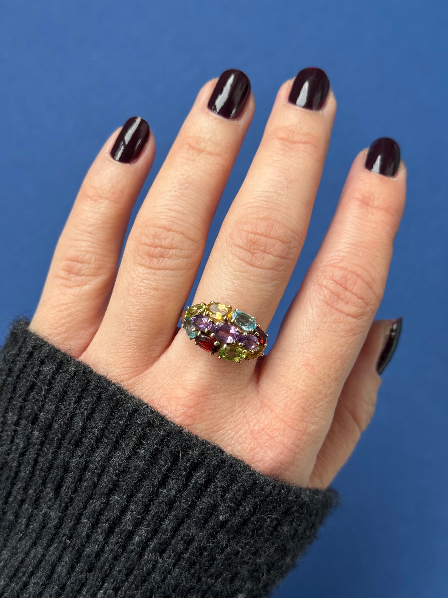 9ct multi-hue gemstone cluster ring
