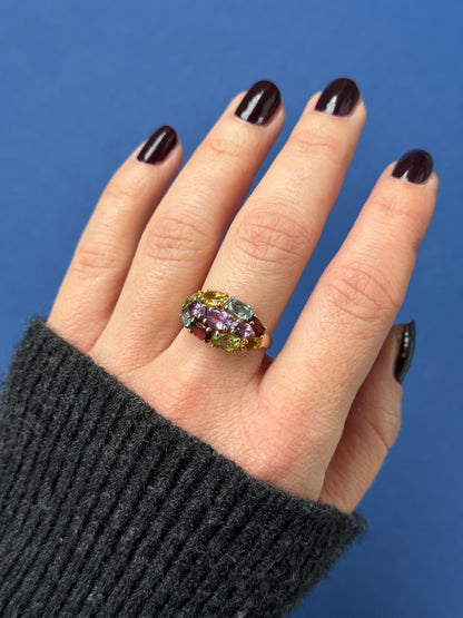 9ct multi-hue gemstone cluster ring