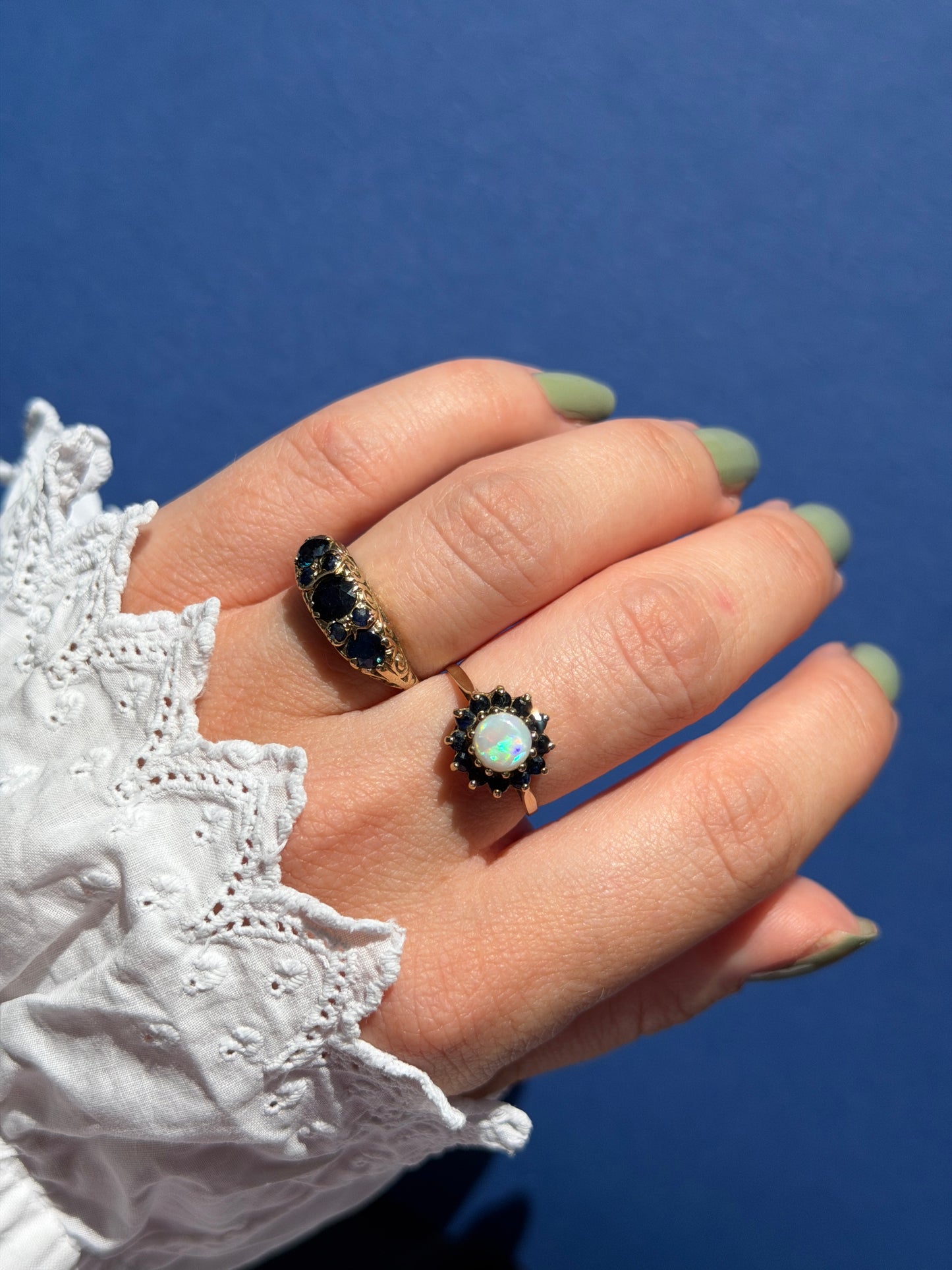 9ct opal & sapphire cluster ring