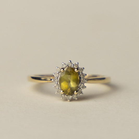 9ct citrine & diamond halo ring