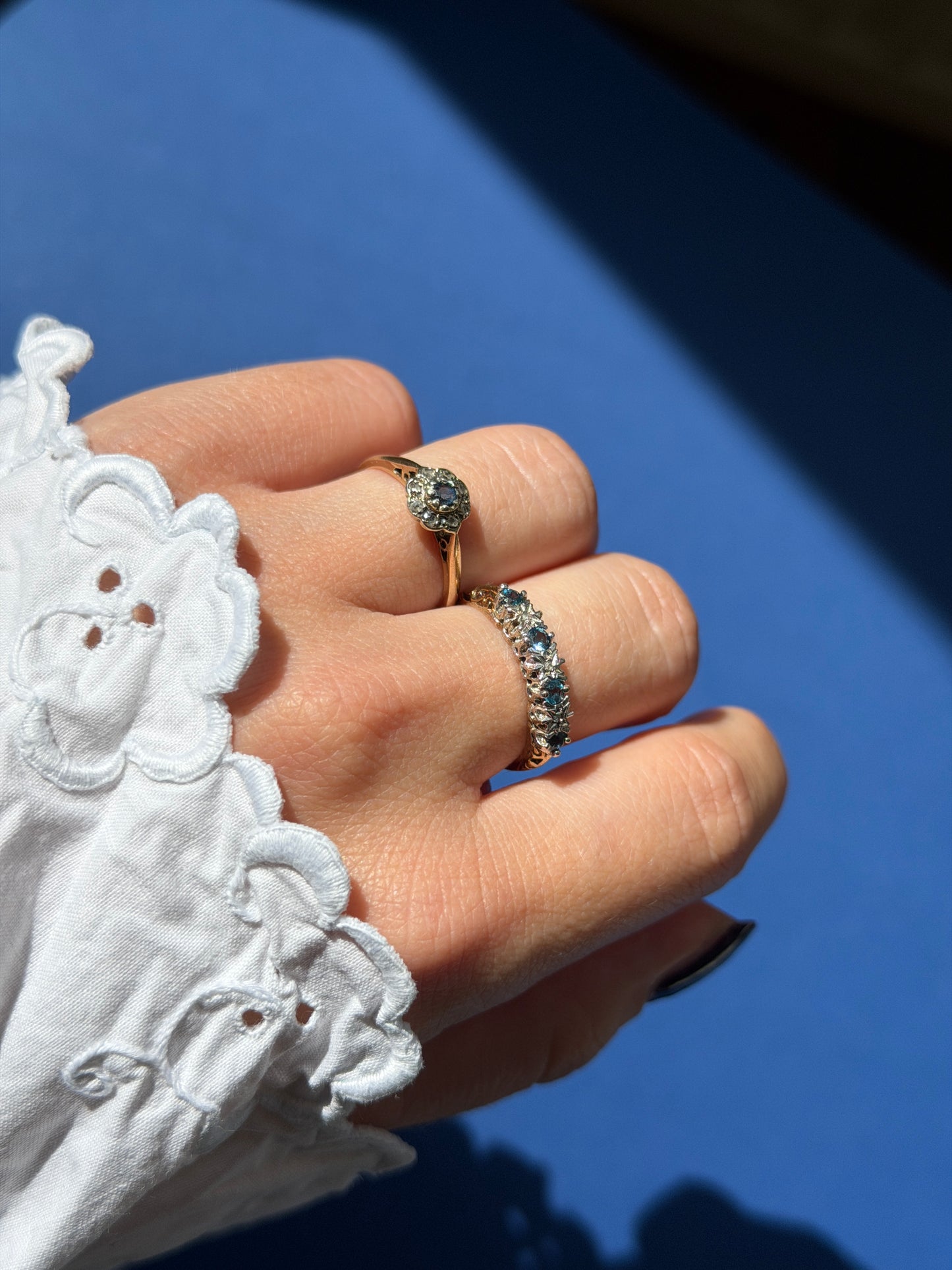 9ct tanzanite & diamond flower cluster ring
