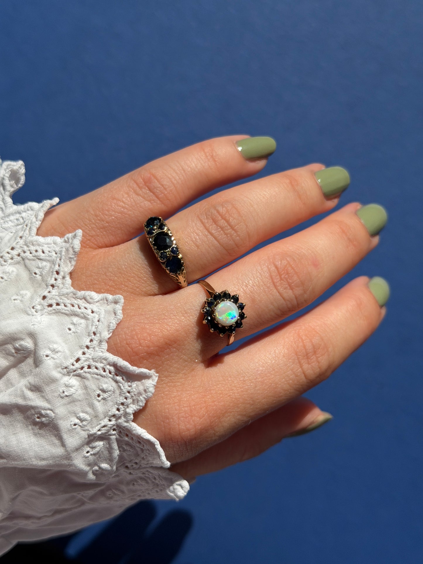 9ct opal & sapphire cluster ring