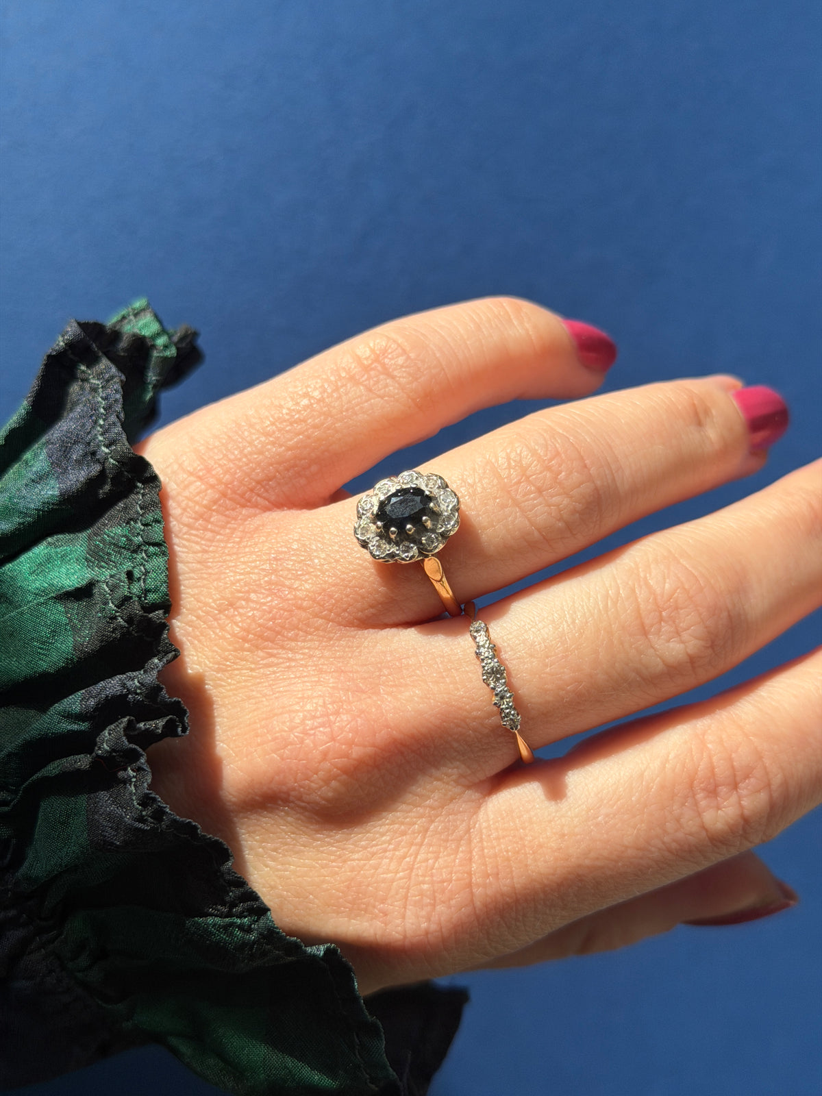 antique Art Deco 18ct gold old cut diamond row ring