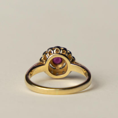 14ct diamond & ruby halo ring
