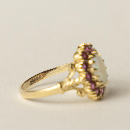 9ct opal & ruby Victorian style ring