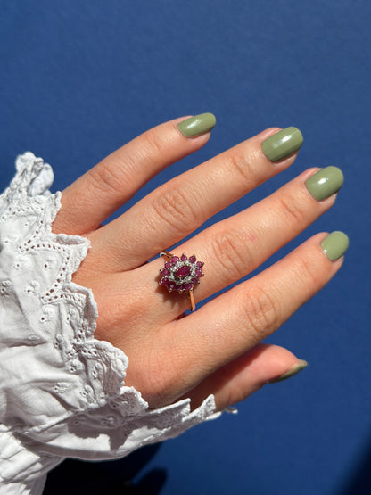 9ct ruby & diamond cluster ring