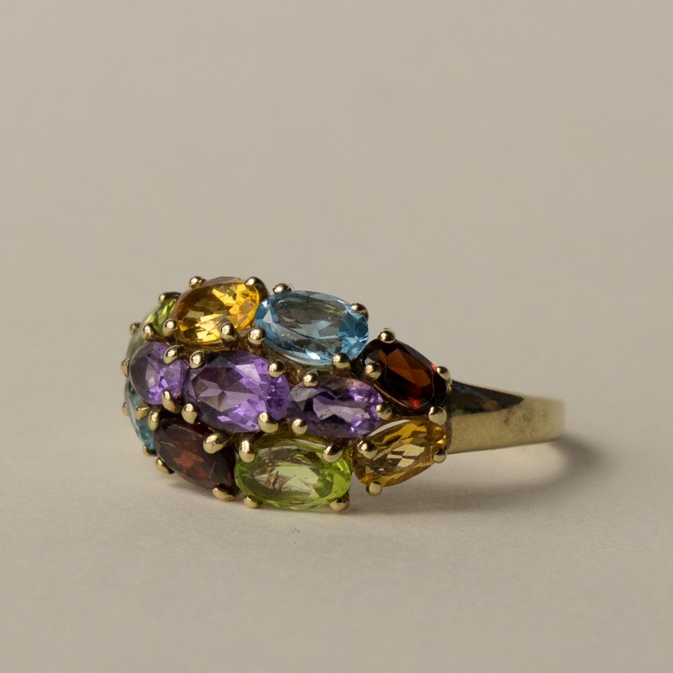 9ct multi-hue gemstone cluster ring