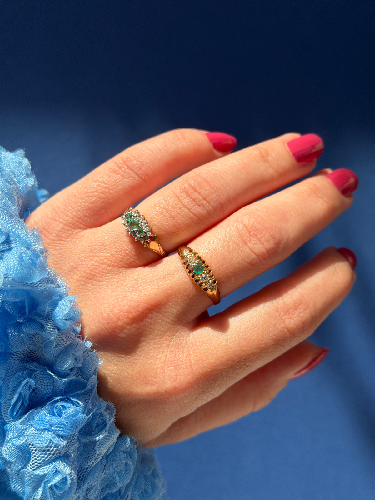 Edwardian 18ct emerald & diamond boat ring