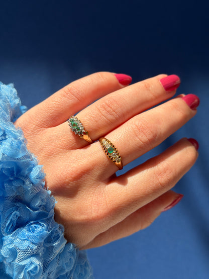 Edwardian 18ct emerald & diamond boat ring