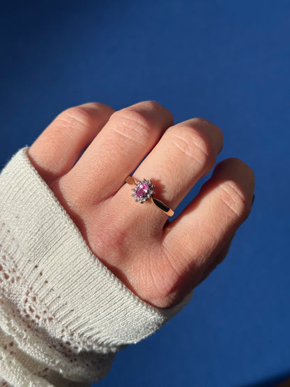 9ct Diana ring pink topaz & diamond
