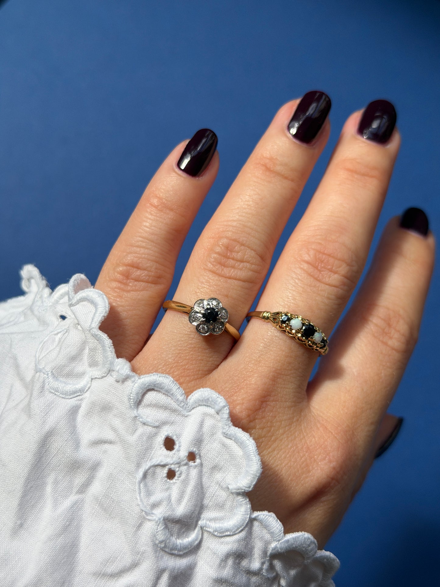 antique Edwardian 18ct sapphire & diamond cluster ring