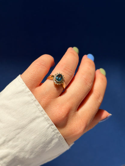 9ct Diana halo blue topaz & diamond