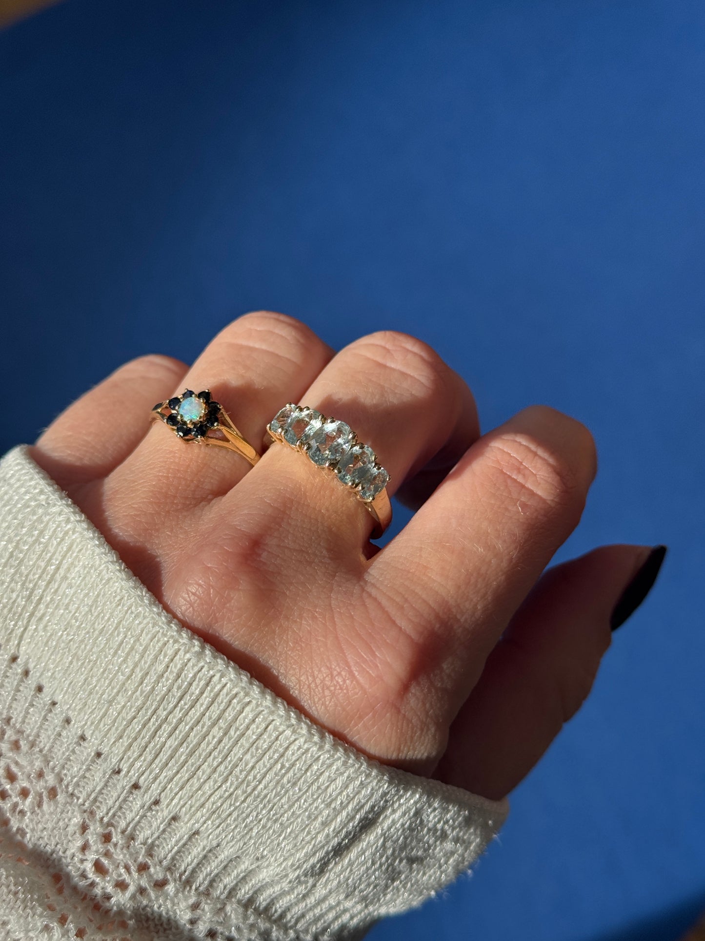 9ct opal & sapphire flower cluster