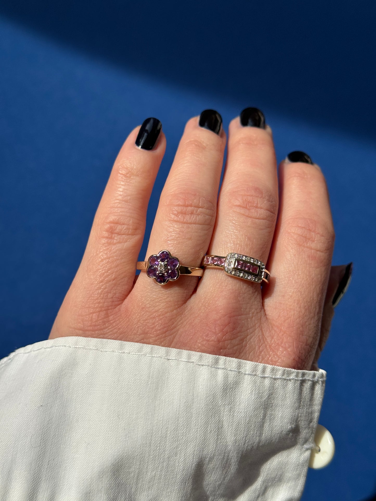 9ct amethyst & diamond flower ring