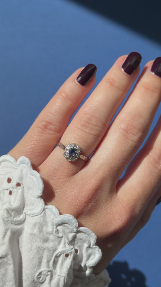 antique Edwardian 18ct sapphire & diamond cluster ring